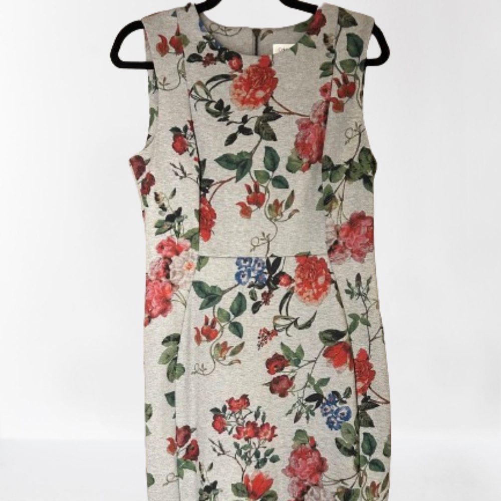 Calvin Klein gray floral midi length body con dress